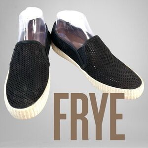FRYE Women's Camille Perforated Slip On Fashion Sneaker Black Suede Size 9